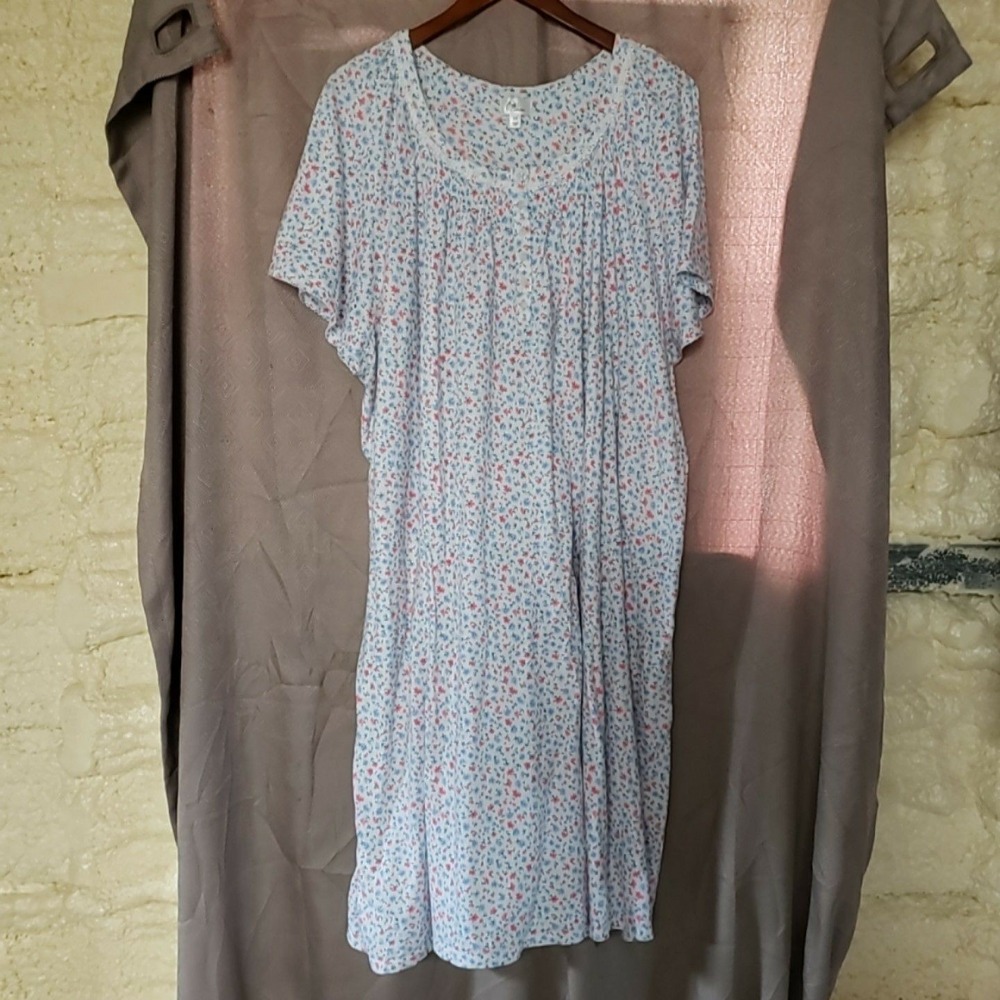 Aria Collection Sleep Gown Womens 5X White Floral Short Sleeve Jersey Chemise